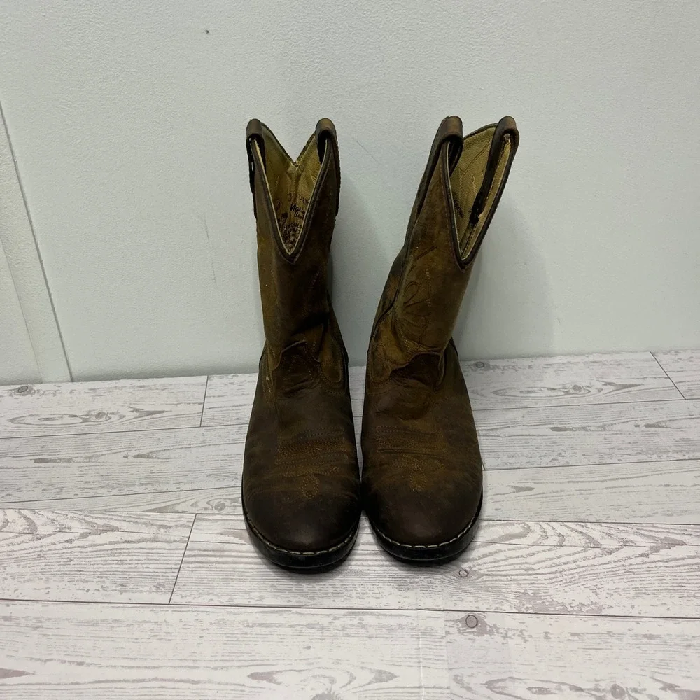 Masterson Size 3 D Kids Youth Western Cowboy Boots Brown Leather Riding Rodeo